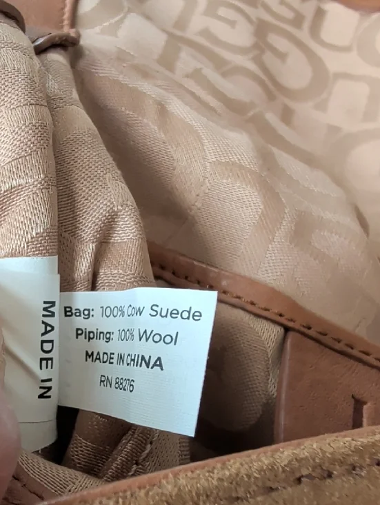 UGG Tan Suede Crossbody with Floral Embroidery Wool Trim Roomy Chic Lightweight - Picture 7 of 13